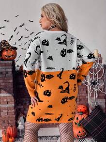 Calvaya Hơn Hoa văn Halloween Thả vai Đầm Áo len - Nhiều màu - Xem 2
