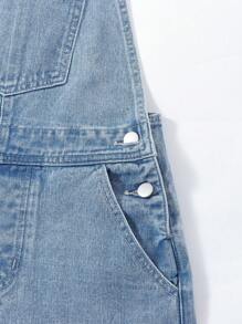 SHEIN Teen Girls 1pc Roll Up Hem Denim Dungaree - Light Wash - View 5