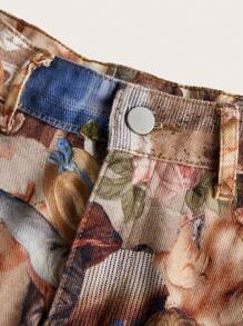 SHEIN Teen Girls Figure Graphic Straight Leg Jeans - Light Grey - View 3