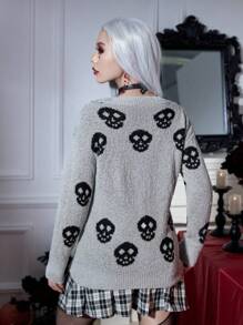 PUNK Jersey Halloween con patrón de cráneo de hombros caídos