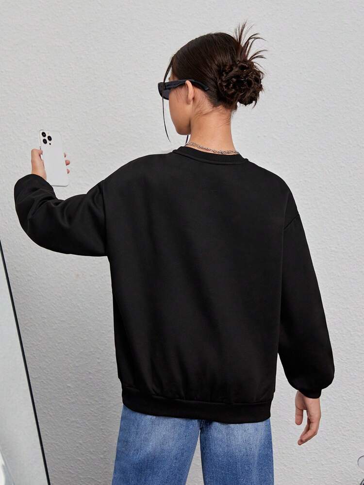 Teen Girls Casual Portrait Graphic Crew Neck Long Sleeve Sweatshirt, Suitable For Autumn/Winter