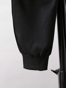 Young Boy Striped & Letter Graphic Drop Shoulder Hoodie & Sweatpants