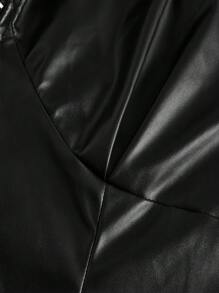 SHEIN Clasi Talla grande Cazadora con cremallera bajo con fruncido de recubierto - Negro - Ver 3