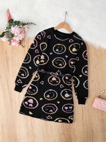SHEIN Adolescent Fille Robe Pull Visage Dessin Animé Motif (Sans Ceinture)