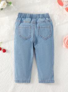 Đứa bé gái Đồ họa hoa & khẩu hiệu Quần legging thẳng - Rửa trung bình - Xem 2