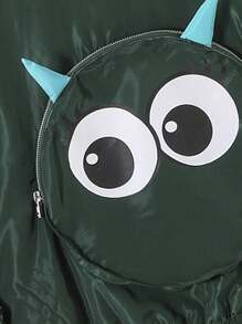 SHEIN Tween Girl Cartoon Graphic Thermal Lined Jacket - Dark Green - View 3