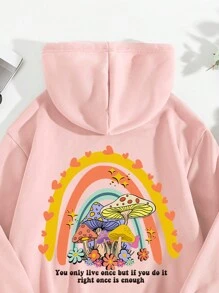 SHEIN EZwear 女士印花連帽衫和長褲套裝 - 淺粉色 - 查看 5