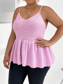Celure Plus Peplum Cami Knit Top - Pink - View 3