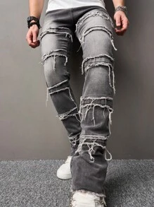 Manfinity LEGND Men Raw Hem Skinny Jeans - Light Grey - View 7