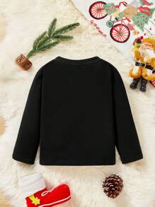 Em bé Con trai Giải trí Ông già Noen In Áo nỉ Với Thiết kế khẩu hiệu , Thích hợp Đối với Mùa thu Và Mùa Đông - màu đen - Xem 2