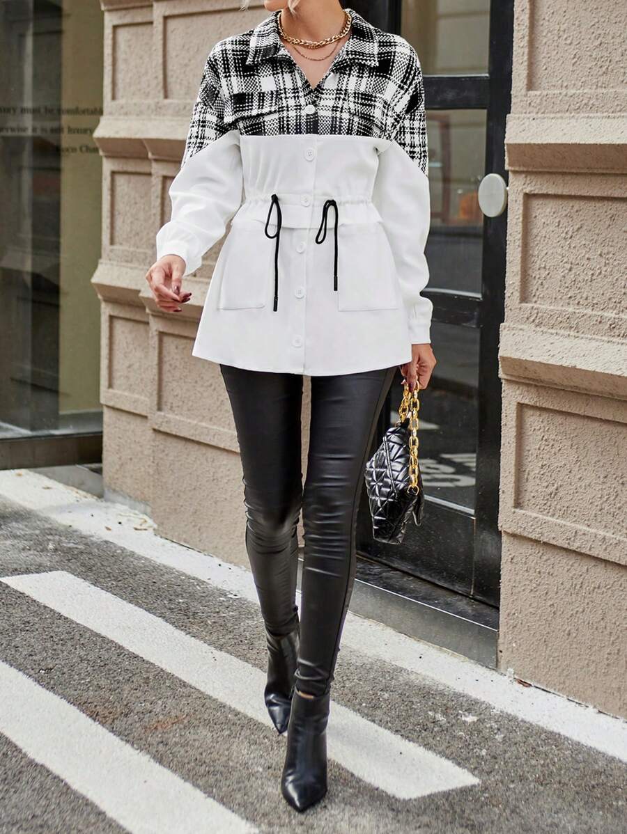 SHEIN Essnce 女士常規外套 - 黑與白 - 查看 1