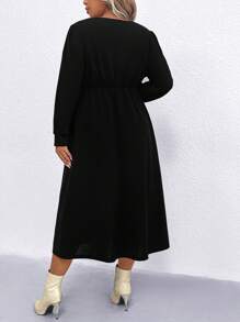 SHEIN LUNE Đầm Maxi Tay Phồng Cổ Vuông Cho Nữ - màu đen - Xem 2