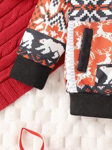 Baby Boy Patchwork Print Contrast Binding Coat for Christmas - Multicolor - View 4