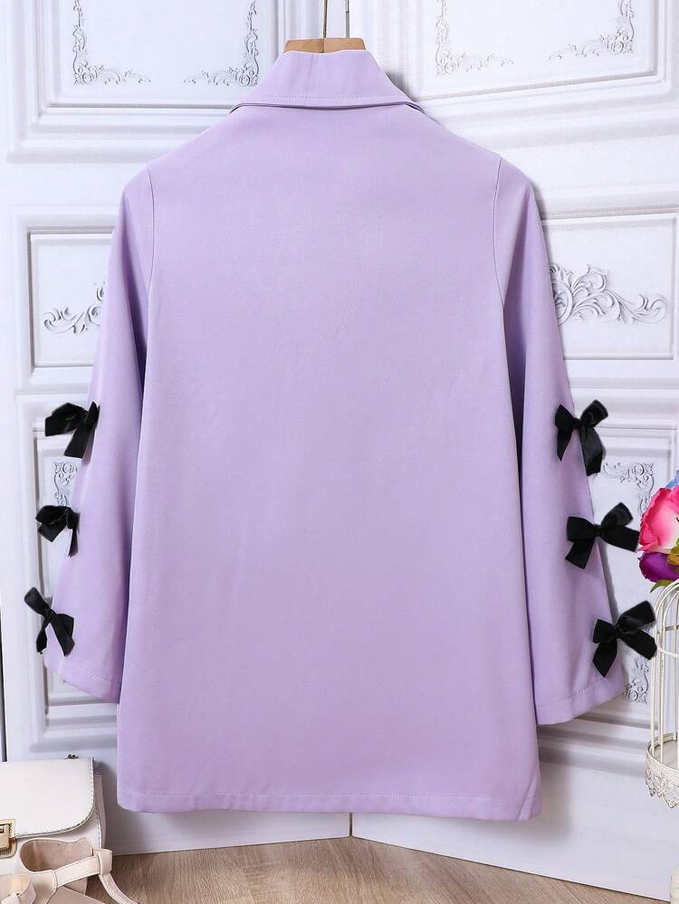Teen Girl Bow Detail Dual Pocket Button Front Coat