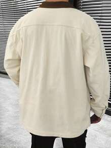 Manfinity Homme Men's Loose Fit Contrast Collar Drop Shoulder Jacket With Flap Pockets - Apricot - View 2