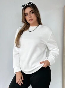 Flirla Plus Slogan & Figure Graphic Drop Shoulder Sweatshirt - White - View 7