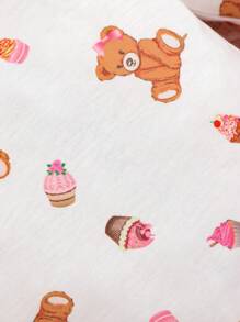 SHEIN 女嬰小熊印花連身背心和褲子＆ 頭巾 - 粉色 - 查看 5