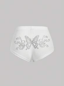 SHEIN ICON 蝴蝶圖案騎行褲 - 白色 - 查看 1