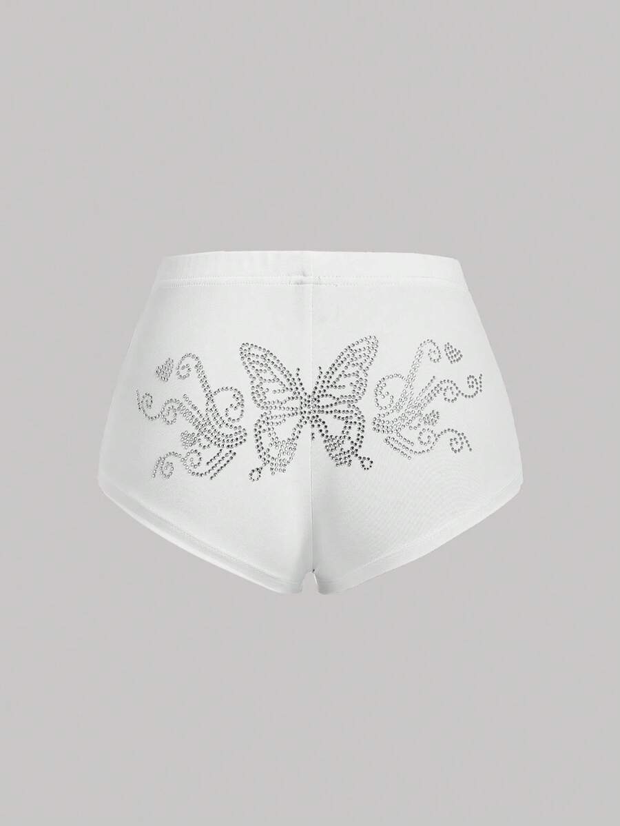 SHEIN ICON 蝴蝶圖案騎行褲 - 白色 - 查看 1