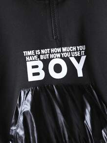 Young Boy Striped & Letter Graphic Drop Shoulder Hoodie & Sweatpants