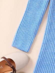 Teen Girl Tie Shoulder Contrast Trim Sweater Dress - Blue - View 5