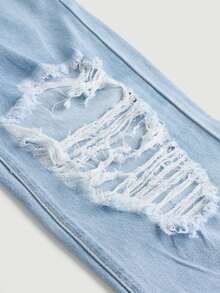 SHEIN Teen Girl Ripped Straight Leg Jeans - Light Wash - View 4