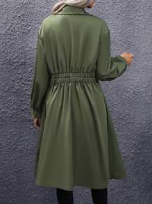 SHEIN Privé 西裝領雙排釦風衣外套 - 軍綠色 - 查看 2