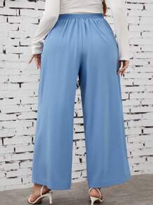 SHEIN LUNE Hơn Eo dây rút Quần ống rộng - Màu xanh lam - Xem 2