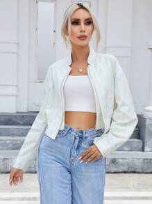 SHEIN Essnce In sọc Dây kéo Áo Jacket Crop - Nhiều màu - Xem 4
