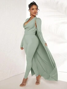 SHEIN SXY 開門襟外套和垂領連身褲 - 薄荷綠 - 查看 6