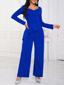 SHEIN Lady Sweetheart Neck Asymmetrical Hem Jumpsuit - Royal Blue - View 6