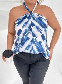 Calvaya 大碼滿版印花後背繫帶掛脖上衣 - 彩色 - 查看 1