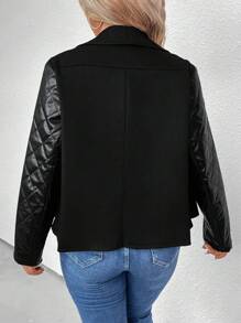 SHEIN LUNE 休閒拉鍊純色大碼夾克 - 黑色 - 查看 2