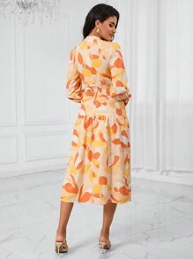 GENKIRA 滿版印花燈籠袖洋裝 - 彩色 - 查看 2