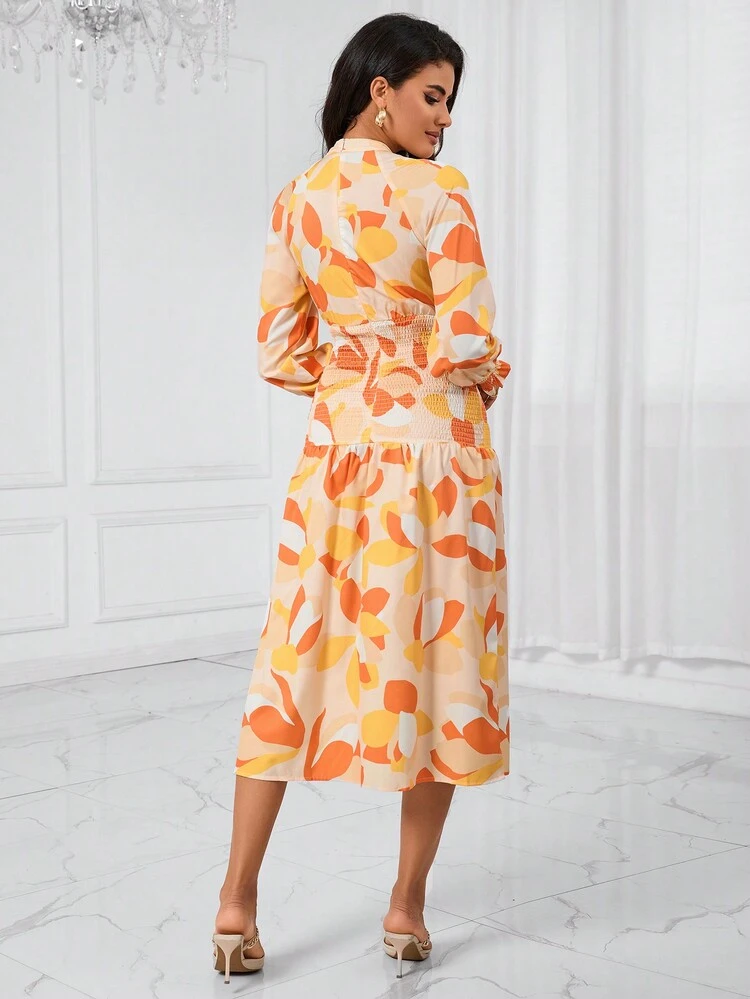 Allover Print Lantern Sleeve Dress Fall Cloth For Women