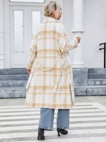 SHEIN Privé Abrigo con estampado de cuadros de hombros caídos con cinturón - Multicolor - Ver 2