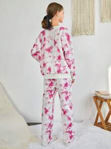 RueChic Tween Girl Tie Dye Cartoon Graphic Drop Shoulder Pullover & Sweatpants - Multicolor - View 2