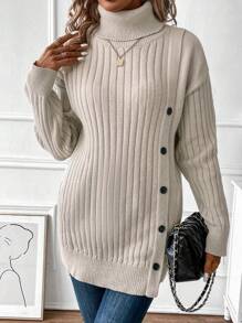 SHEIN Clasi Col Knoopdetail Oversized Truien