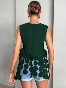 SHEIN Privé Chất rắn Viền không đối xứng Áo ba lỗ - Màu xanh lá cây đậm - Xem 2