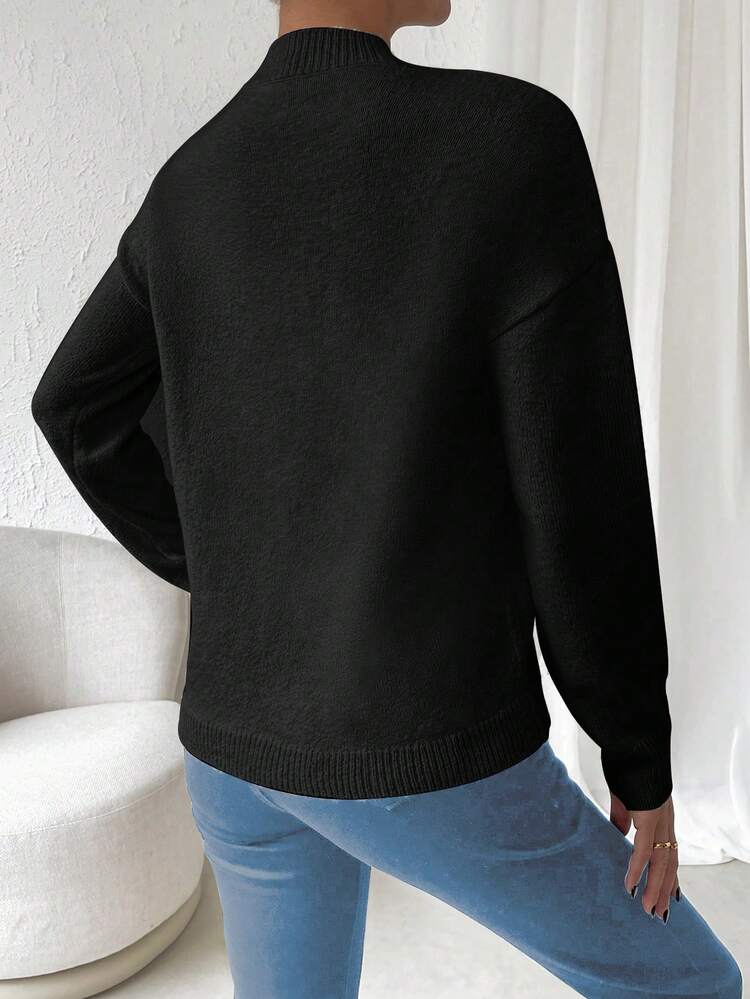 Solid Wrap Detail Drop Shoulder Knit Pullover Fall Winter Sweater