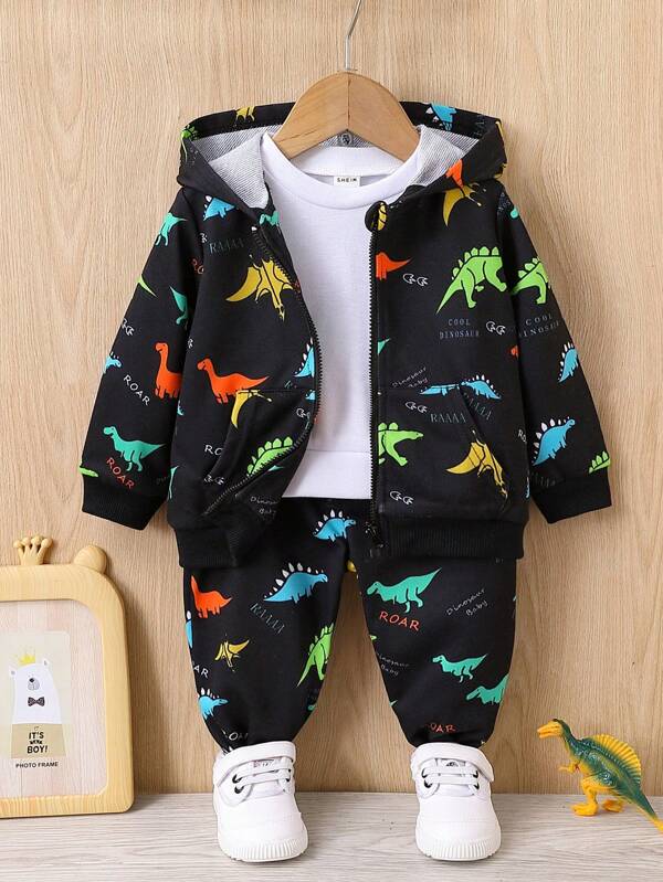 Baby Boy Dinosaur Print Zip Up Hoodie & Sweatpants