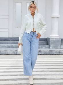 SHEIN Essnce In sọc Dây kéo Áo Jacket Crop - Nhiều màu - Xem 5