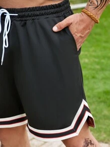 Manfinity Homme Nam Plus Sọc trang trí Eo dây rút Lỏng lẻo phù hợp Quần short - màu đen - Xem 5