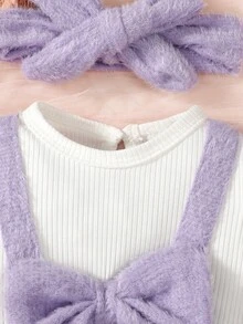 Baby Girl Ruffle Trim Bow Front 2 In 1 Dress & Headband - Multicolor - View 7