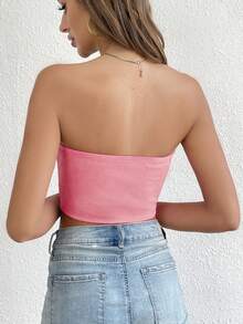 SHEIN Essnce Hook And Eye Front Crop Tube Top - Pink - View 2