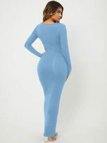 SHEIN SXY Solid Long Sleeve Bodycon Dress - Baby Blue - View 2