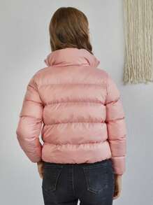 RueChic Tween Girl Solid Zip Up Puffer Coat - Pink - View 2