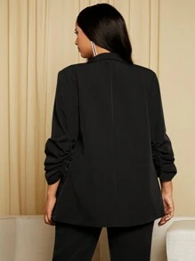 SHEIN SXY Plus Shawl Collar Ruched Sleeve Blazer - Black - View 2