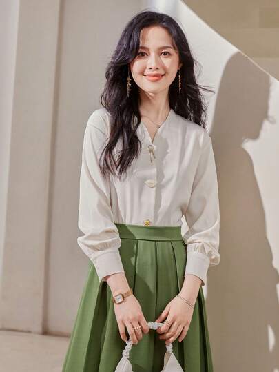 Solid Button Front Blouse