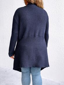 SHEIN LUNE Plus Waterfall Collar Open Front Asymmetrical Hem Cardigan - Navy Blue - View 2